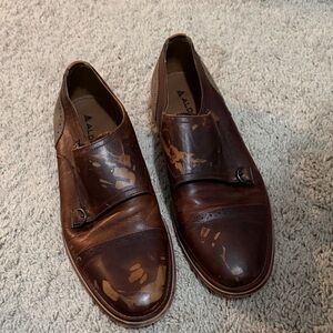 Aldo Brown Leather Monk Strap Slip-On Loafers